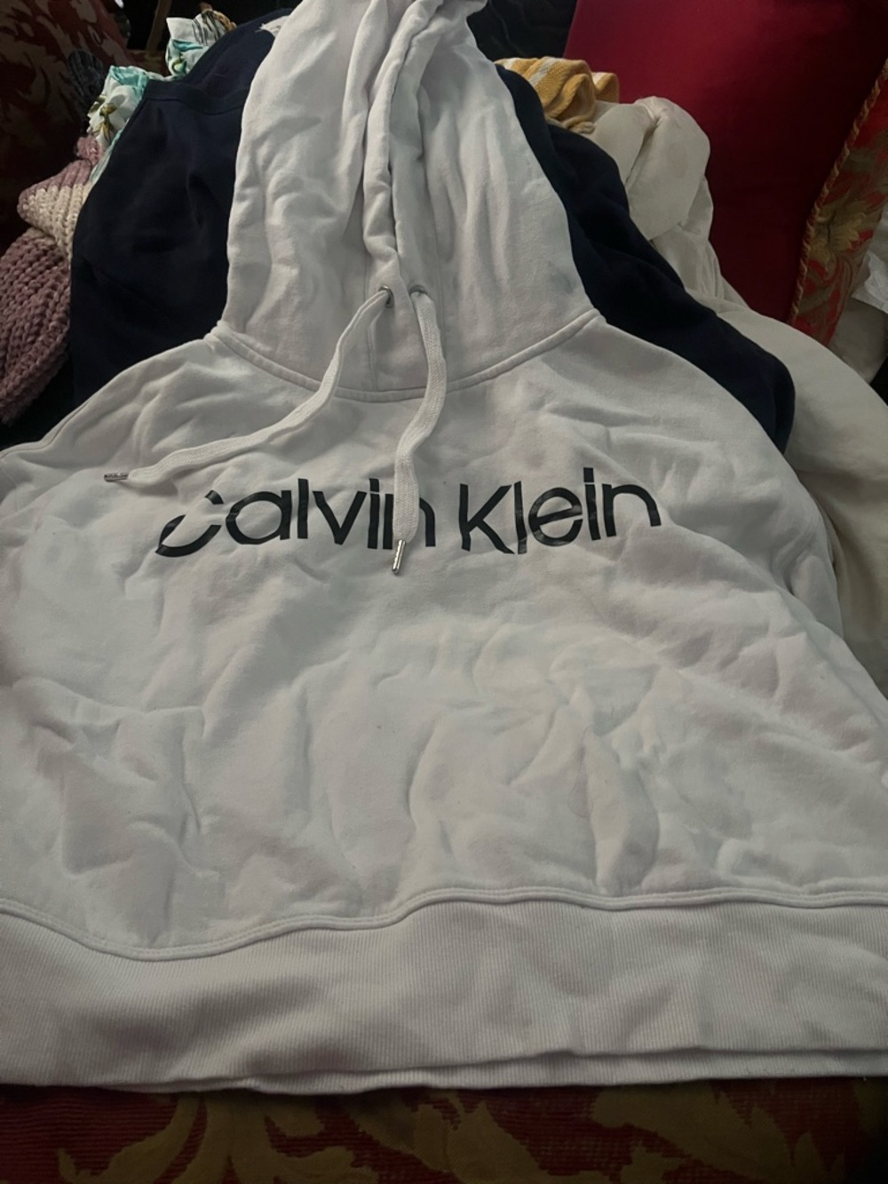 Calvin Klein Performance White Pullover Hoodie with Logo Trim
